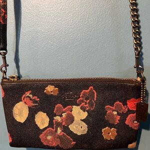 Coach Black red Floral Kylie saffiano crossbody clutch purse